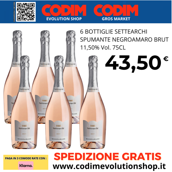 6 Bottiglie Settearchi Spumante Brut Negroamaro 15% Vol.75cl