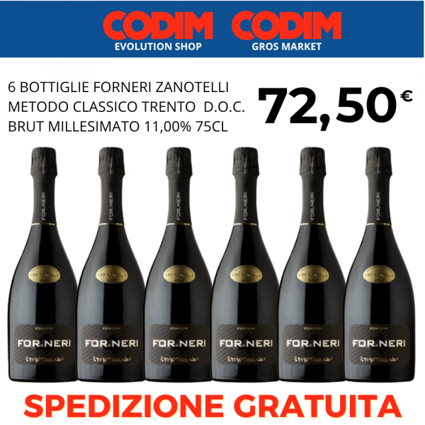 6 Bottiglie Forneri Spumante Metodo Classico Trento D.O.C. Brut Millesimato 13% Vol. 75cl