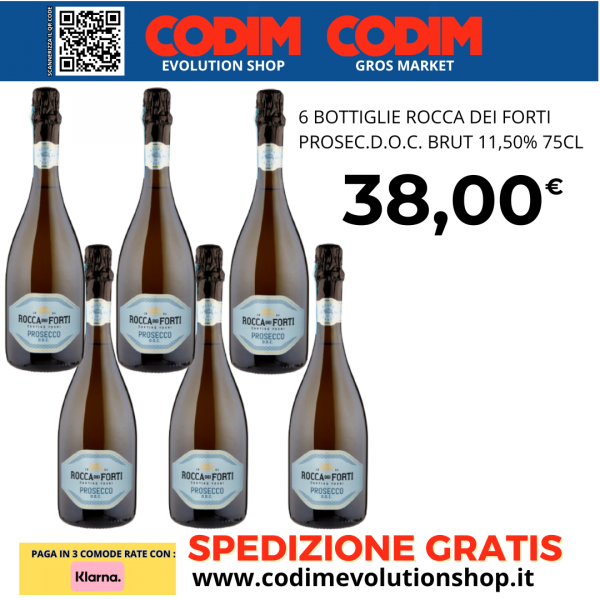6 Bottiglie Rocca Dei Forti Prosecco D.O.C. Brut 11,50% 75cl