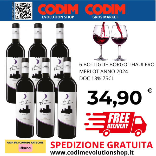 6 Bottiglie Borgo Thaulero Merlot  ANNO 2024 IGT 13% Vol. 75cl