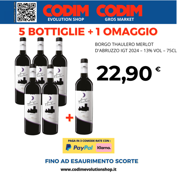 Borgo Thaulero Merlot  ANNO 2024 IGT 13% Vol. 75cl 5+1 OMAGGIO