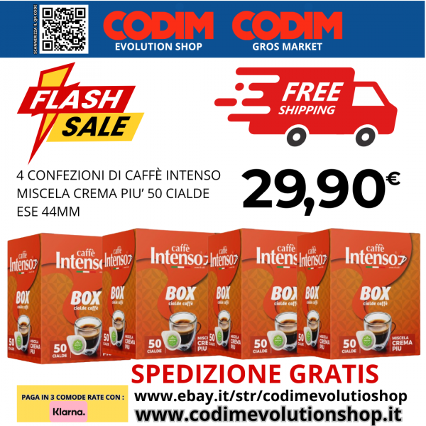 4 Confezioni Intenso Caffe’ Box Miscela Crema Piu’ 50 Cialde ESE 44mm
