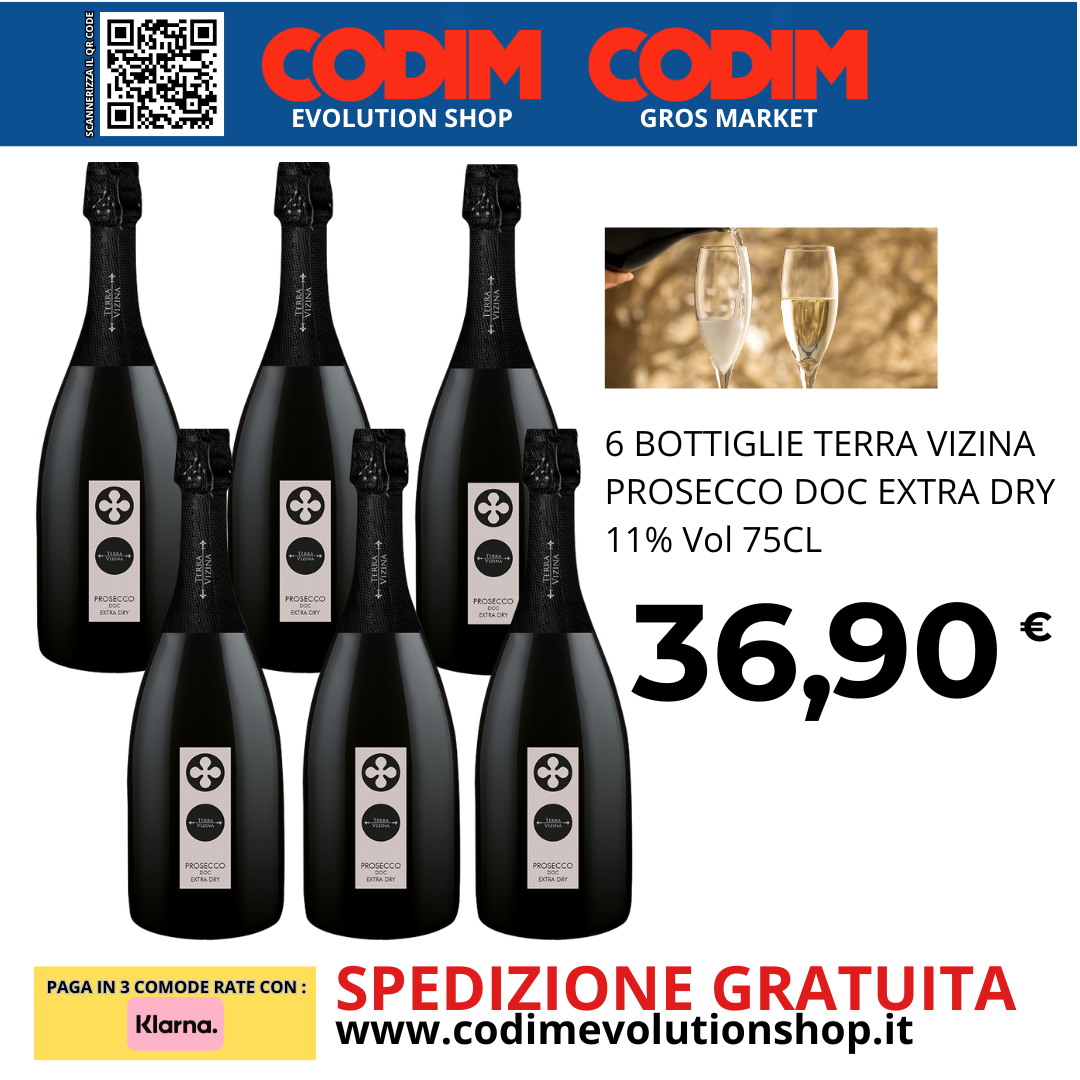 6 Bottiglie Terra Vizina Prosecco DOC Extra Dry 11% Vol 75CL