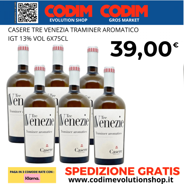 6 Bottiglie Casere Tre Venezie Traminer Aromatico IGT 13% Vol.75cl