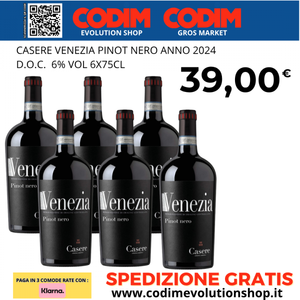 6 Bottiglie Casere Venezia Pinot Nero ANNO 2024 DOC 13% Vol.75cl