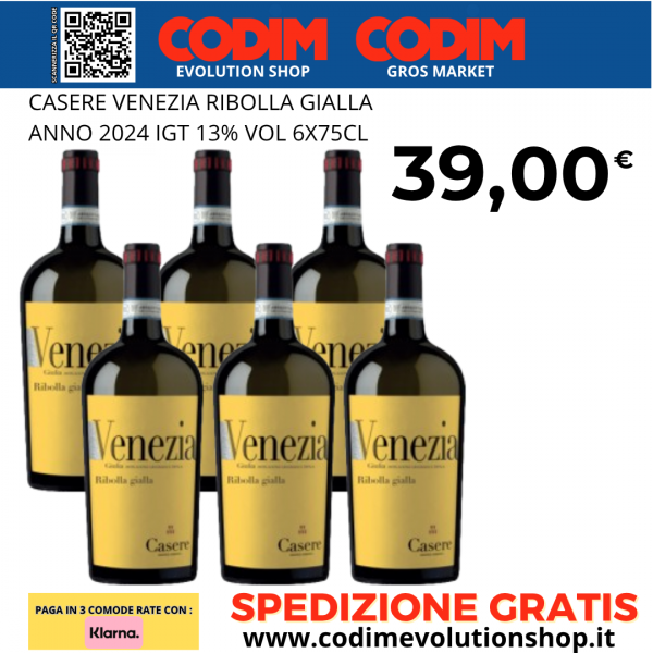 6 Bottiglie Casere Venezia Ribolla Gialla ANNO 2024 IGT 13% Vol.75cl