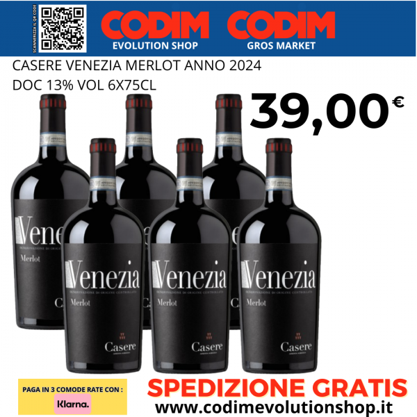 6 Bottiglie Casere Venezia Merlot ANNO 2024 DOC 13% Vol. 75cl