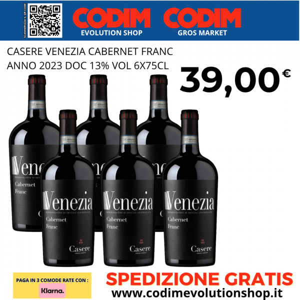 6 Bottiglie Casere Venezia Cabernet Franc ANNO 2023 DOC 13% Vol.75cl
