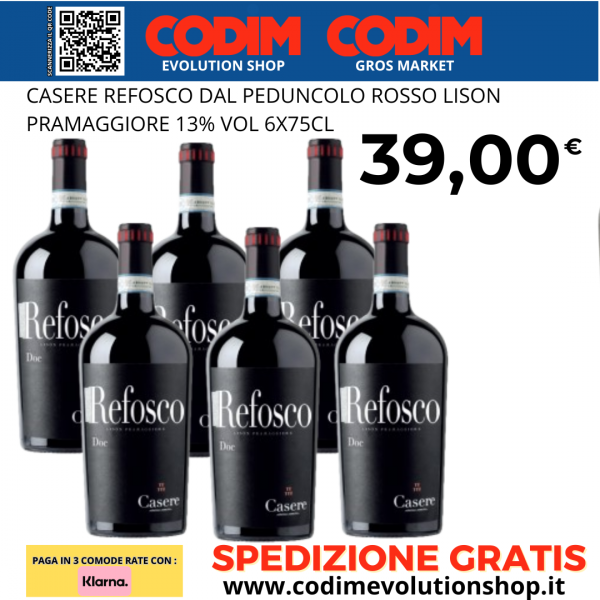 6 Bottiglie Casere Refosco dal Peduncolo Rosso Lison Pramaggiore DOC 13% Vol.75cl