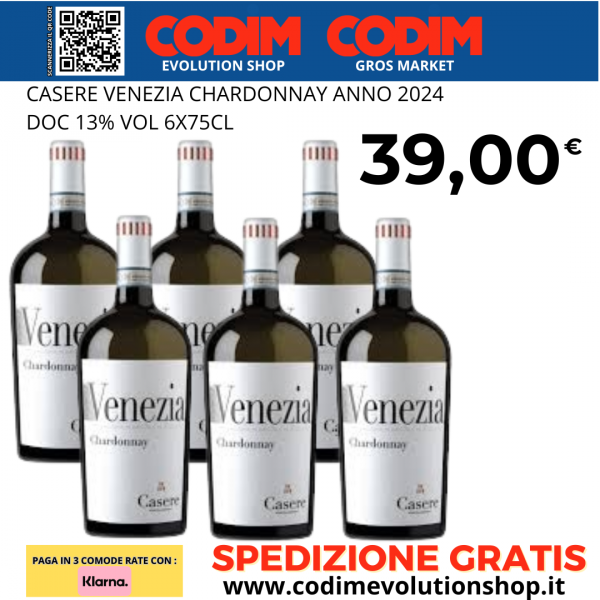 6 Bottiglie Casere Venezia Chardonnay ANNO 2024 DOC 13% Vol.75cl