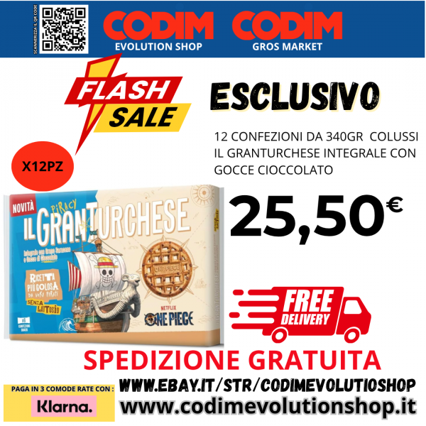 12 CONFEZIONI Colussi IL Granturchese Integrale con Grano Saraceno Senza Lattosio e Gocce di Cioccolato 340gr
