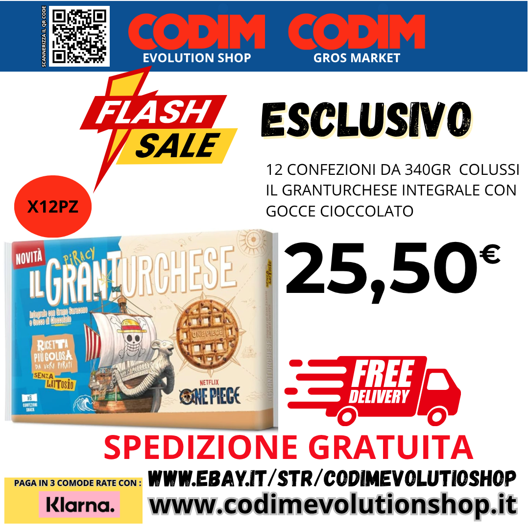 12 CONFEZIONI Colussi IL Granturchese Integrale con Grano Saraceno Senza Lattosio e Gocce di Cioccolato 340gr