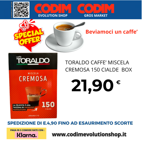Toraldo Caffe’ Miscela Cremosa Espresso Napolitano 150 Cialde ESE 44mm 7,20g