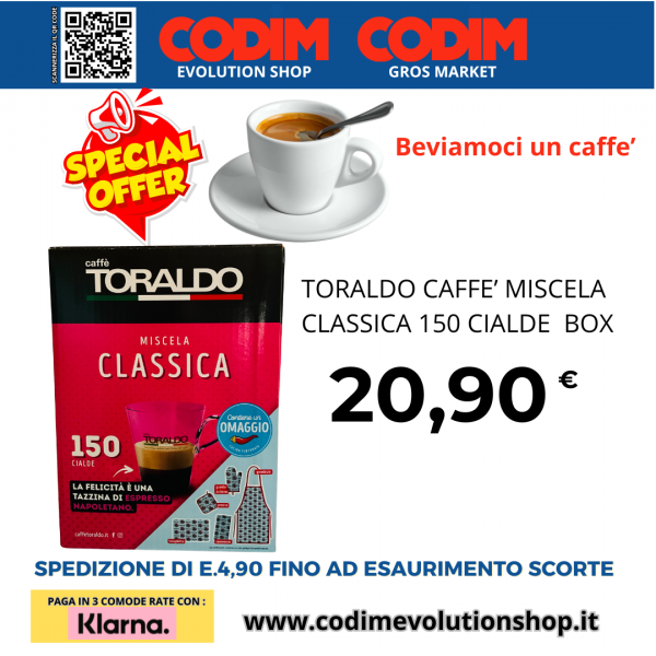 Toraldo Caffe’ Miscela Classica Espresso Napolitano 150 Cialde ESE 44mm 7,20g