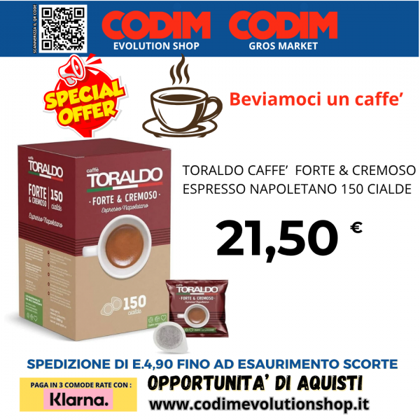 Toraldo Caffe’ Forte & Cremoso Espresso Napolitano150 Cialde ESE 44mm 7,20g