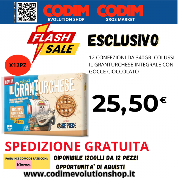12 CONFEZIONI Colussi IL Granturchese Integrale con Grano Saraceno Senza Lattosio e Gocce di Cioccolato 340gr