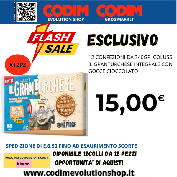 12 CONFEZIONI Colussi IL Granturchese Integrale con Grano Saraceno Senza Lattosio e Gocce di Cioccolato 340gr