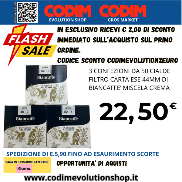 3 Confezioni di Biancaffe’ Miscela Crema da 50 Cialde In Carta Filtro ESE 44 MM