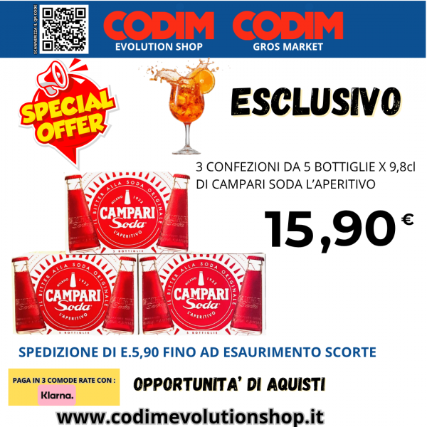 3 Confezioni da 5bottiglie X9,8cl di Campari Soda L’Aperitivo