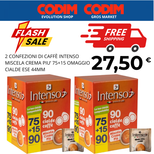 2 Confezioni Intenso Caffe’ Miscela Crema Piu’ 75+15 Cialde ESE 44mm