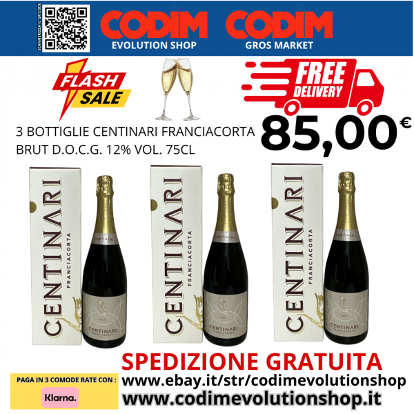 3 Bottiglie Centinari Franciacorta Brut D.O.C.G. 12% Vol. Astuccio 75cl
