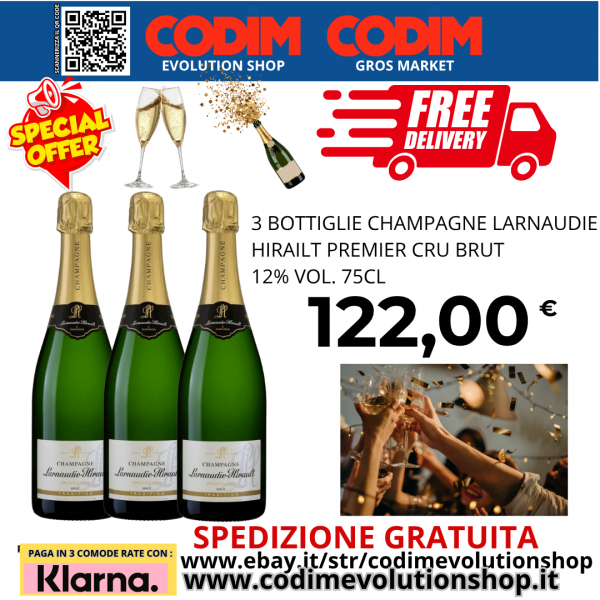 3 Bottiglie Champagne Larnaudie-Hirault Premier Cru Brut 12% Vol. 75cl