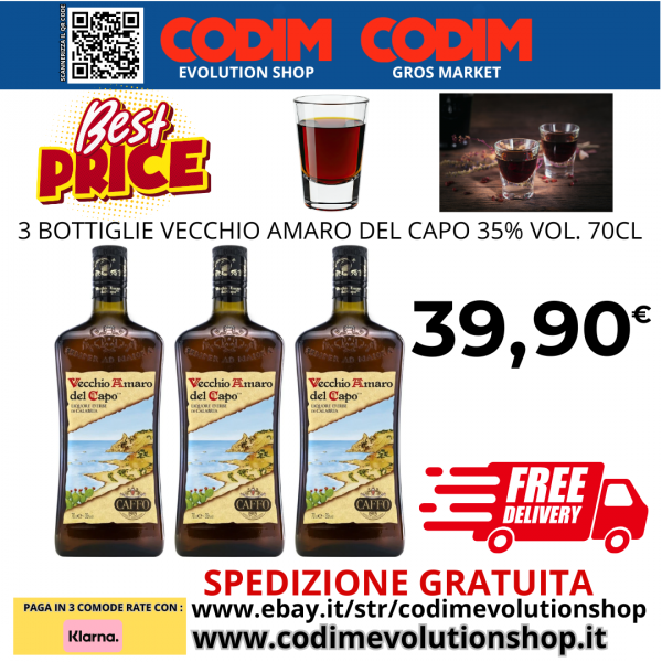 3 Bottiglie Vecchio Amaro del Capo Liquore d’Erbe di Calabria 35% Vol. 70cl