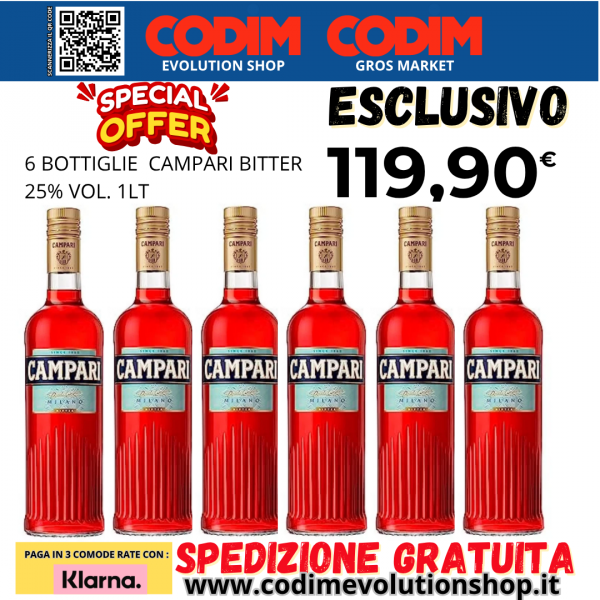 6 Bottiglie Campari Bitter 25% Vol. 1 LT