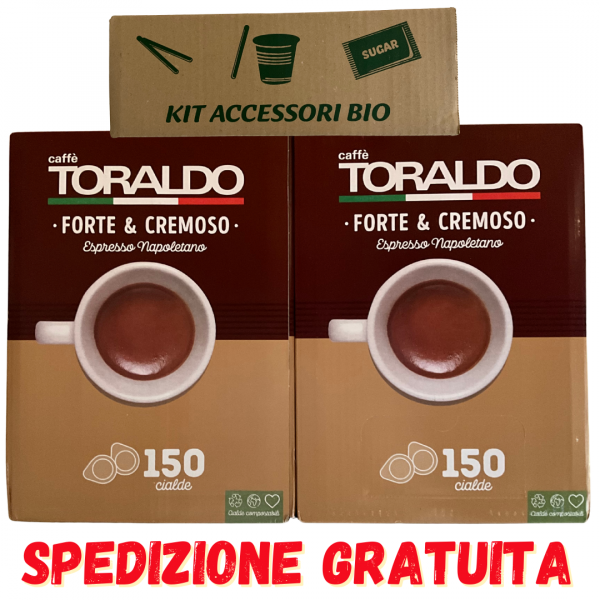 300 Cialde Toraldo Caffe’ Forte&Crema +150 PEZZI KIT ACCESSORI CAFFE’